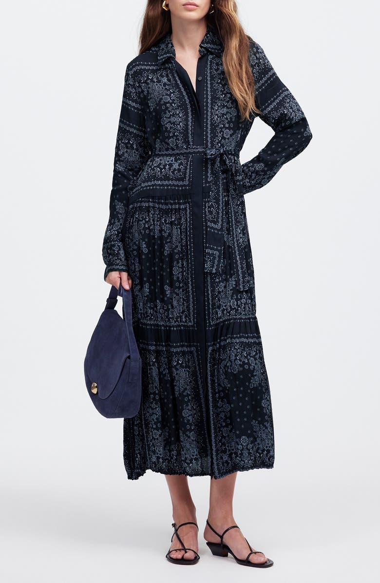 Madewell Bandana Print Relaxed Long Sleeve Tiered Midi Dress