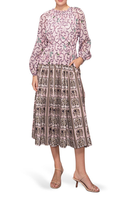 MELLODAY Printed Shirred Midi Dress