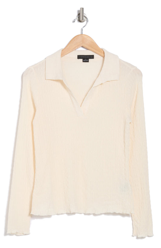 Sanctuary Textured Long Sleeve Polo, Main, color, Dusk White