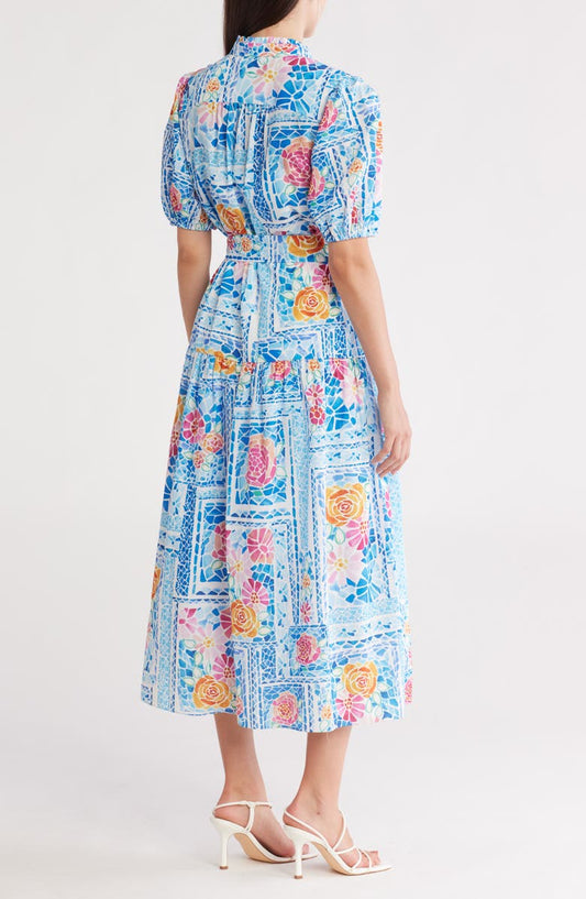 Donna Ricco Floral Puff Sleeve Tiered Maxi Dress
