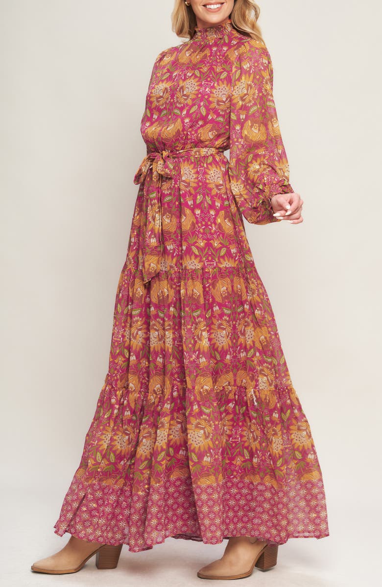 FLYING TOMATO Floral Balloon Sleeve Tiered Maxi Dress