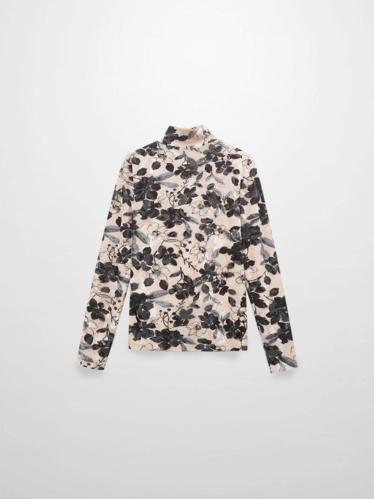 Velvet Printed Turtleneck-Floral