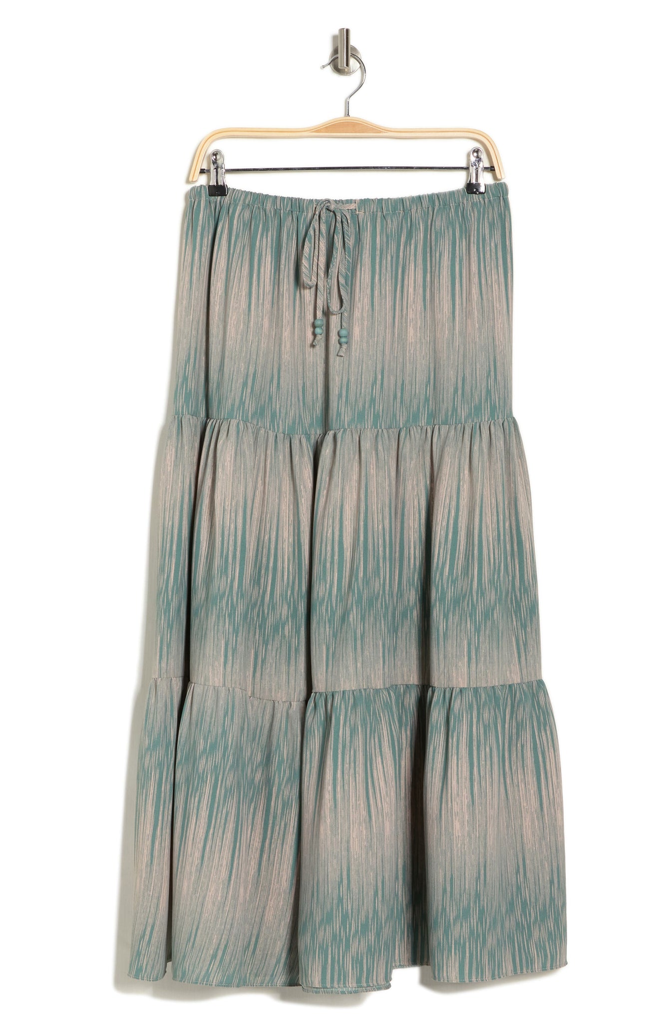 Adrianna Papell Tiered Drawstring Maxi Skirt, Alternate, color, Pebble/ Aqua Vertical