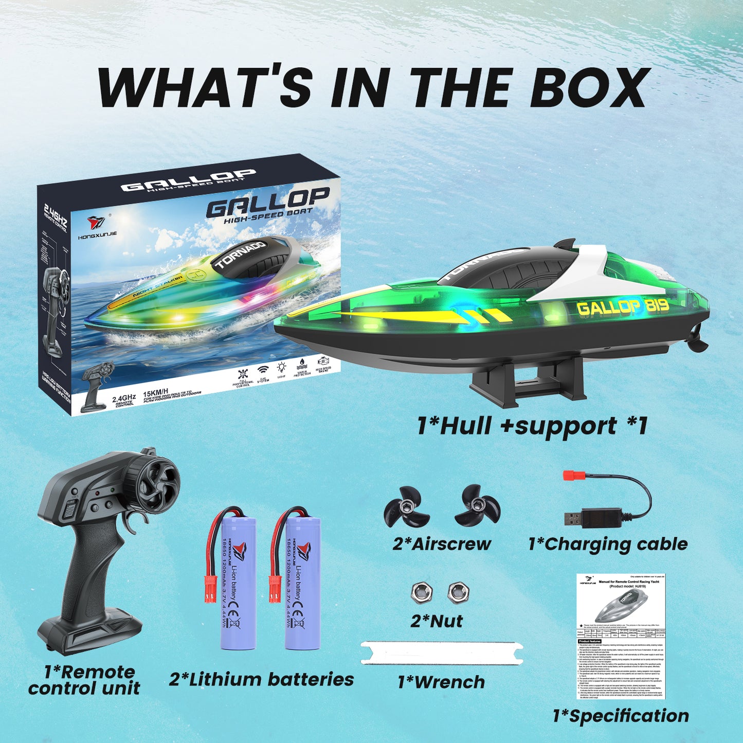 Walmart JoyStone RC Boat for Pools and Lakes, 2.4G 15+ MPH Fast Remote Control Boat with LED Lights, Racing Boats for Kids & Adults with 2 Rechargeable Battery, Gifts for Boys Girls (Green)