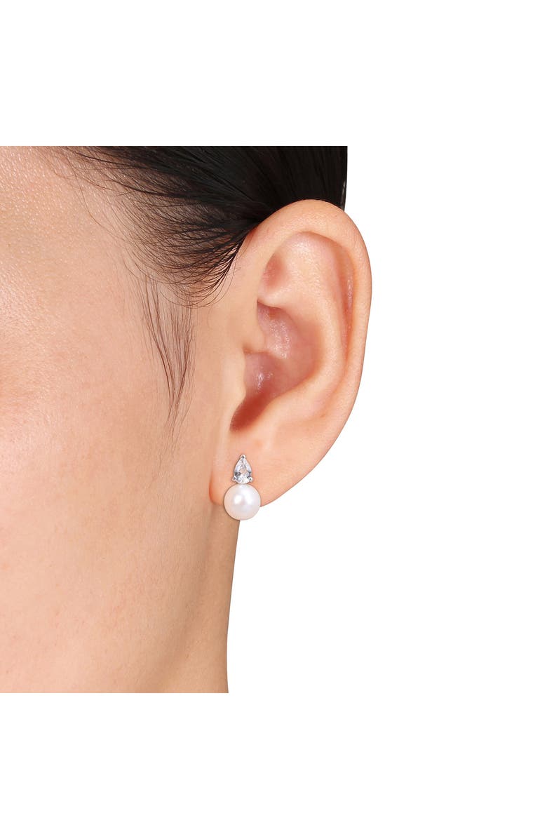 DELMAR Cultured Freshwater Pearl & Lab Created Sapphire Necklace & Stud Earrings Set