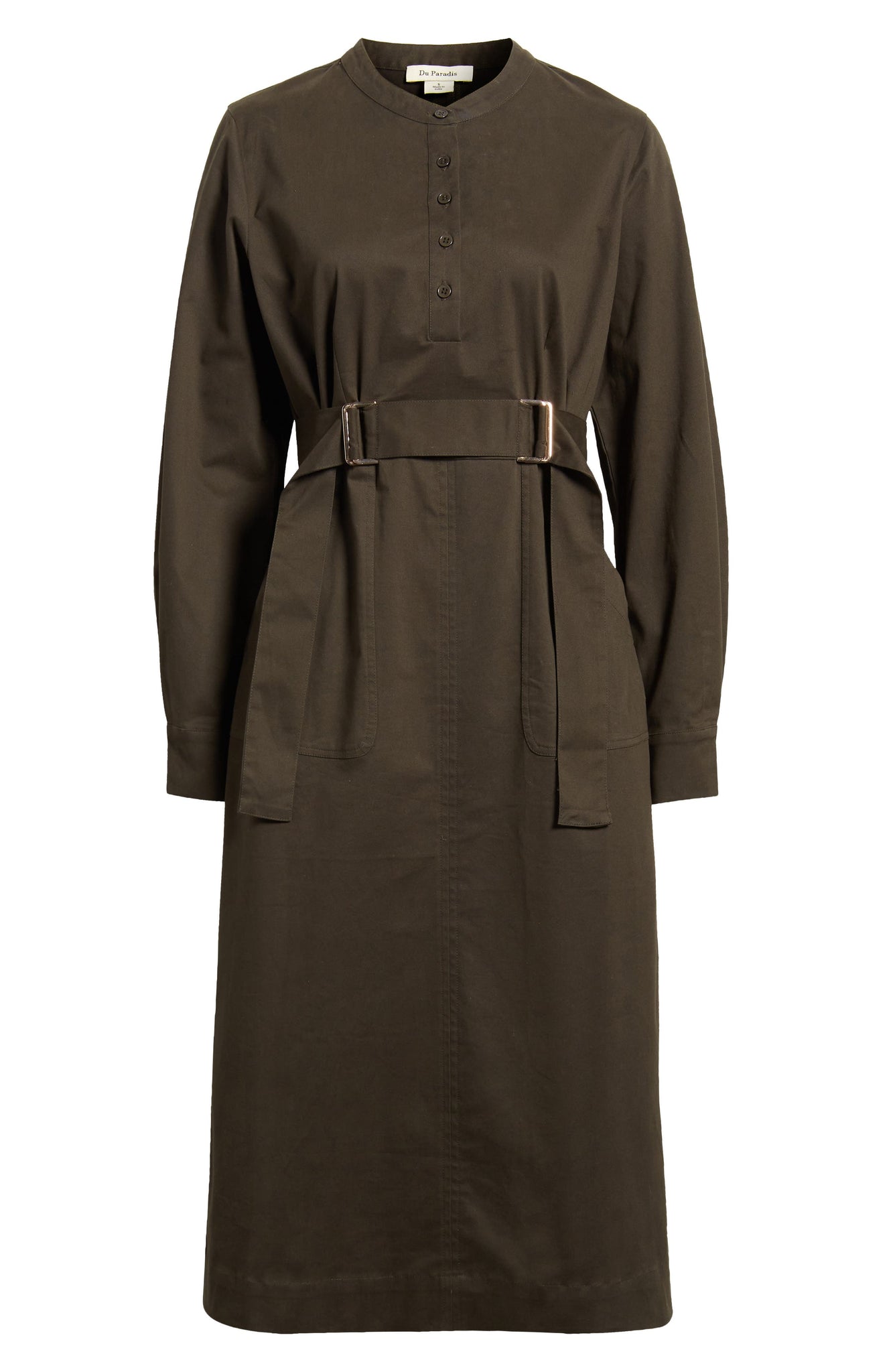 Du Paradis Belted Long Sleeve Midi Dress, Alternate, color, Olive