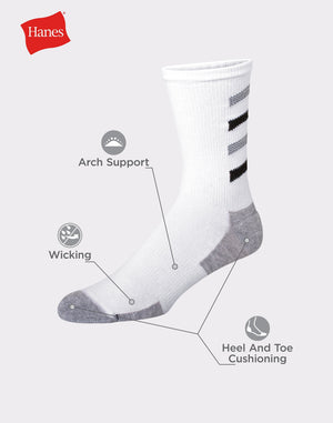 thumbnail image 2 of Hanes Cool DRI Men's Crew Socks with Ventilation, 3-Pairs White 12-14, 2 of 4