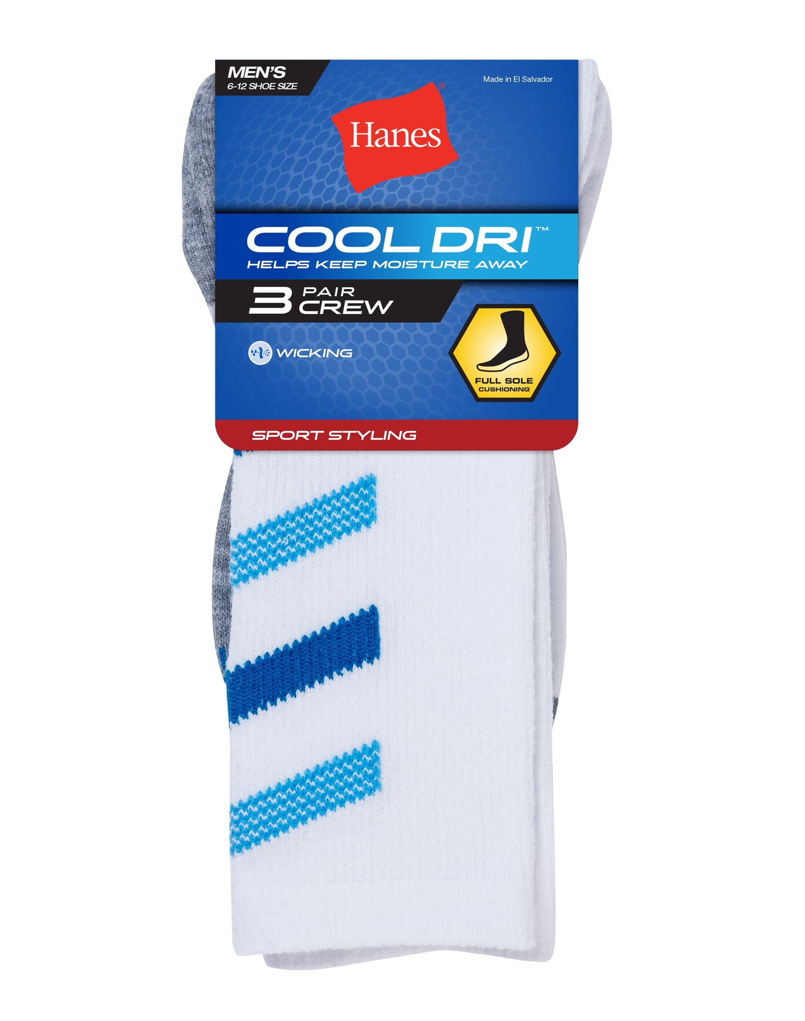 thumbnail image 4 of Hanes Cool DRI Men's Crew Socks with Ventilation, 3-Pairs White 12-14, 4 of 4