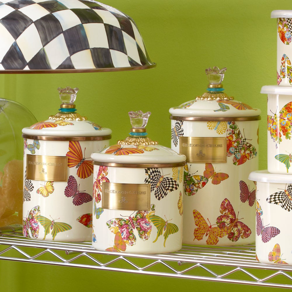 Butterfly Garden Medium Canister - White