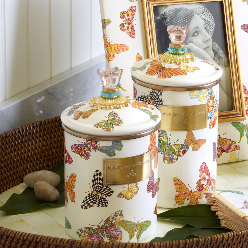 Butterfly Garden Medium Canister - White