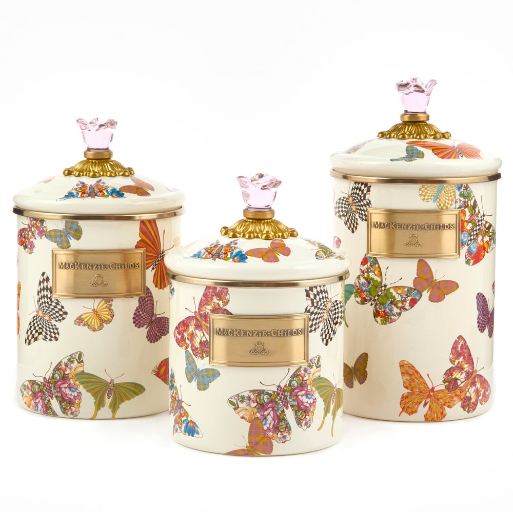 Butterfly Garden Medium Canister - White