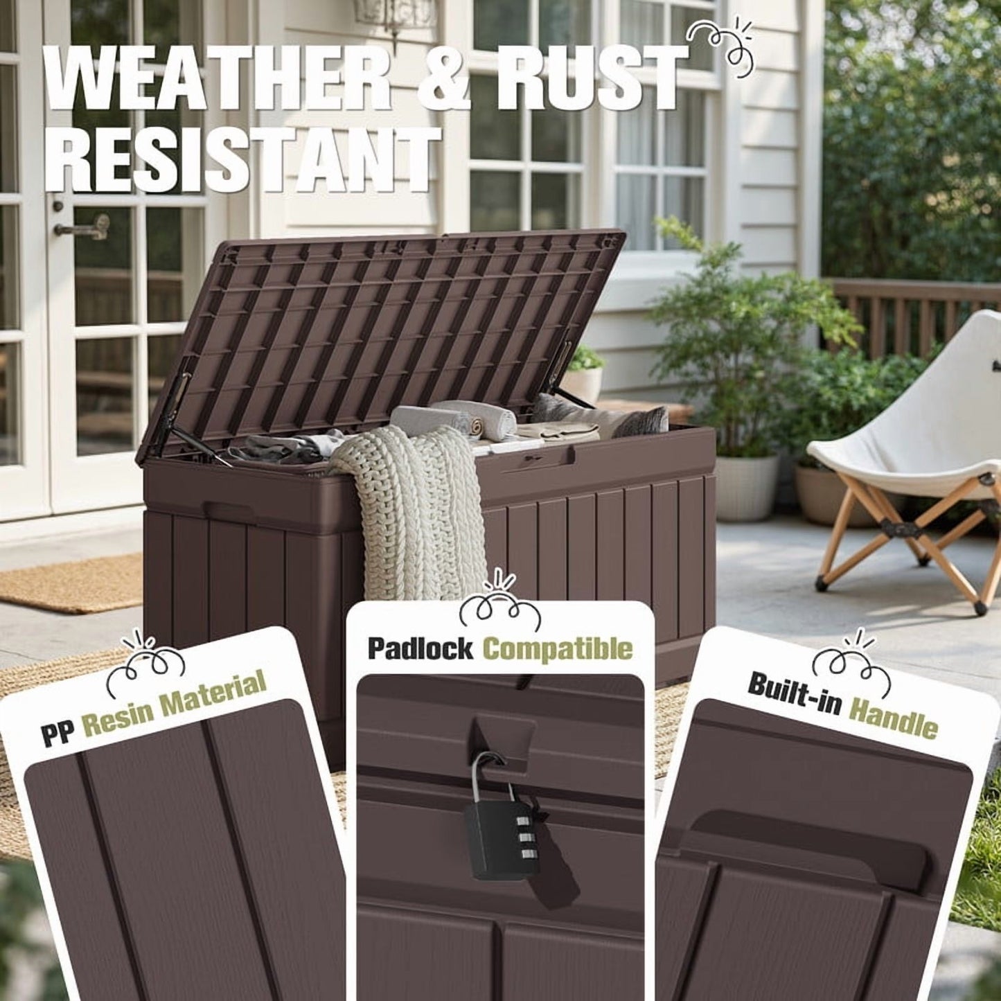 Walmart Homall 82 Gallon Outdoor Storage in Resin Deck Box Lockable Deck Box, Brown