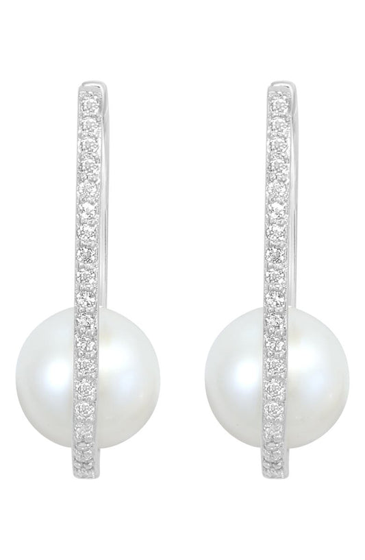 EFFY Sterling Silver White Topaz & Freshwater Pearl Drop Earrings