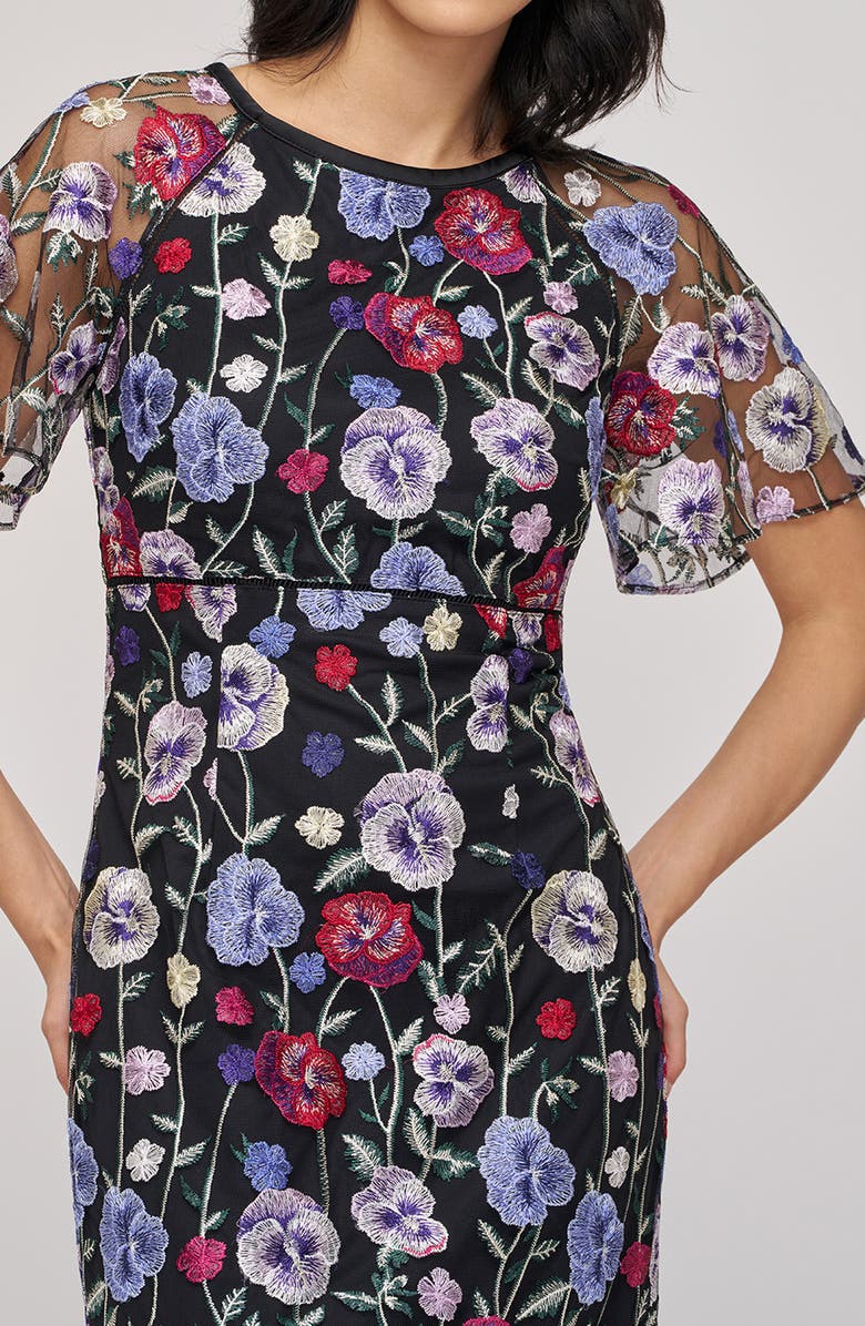 JS Collections Embroidered Floral Mesh Cocktail Dress