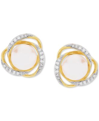 Honora Cultured Freshwater Pearl (7mm) & Diamond (1/8 ct. t.w.) Stud Earrings in 14k Gold