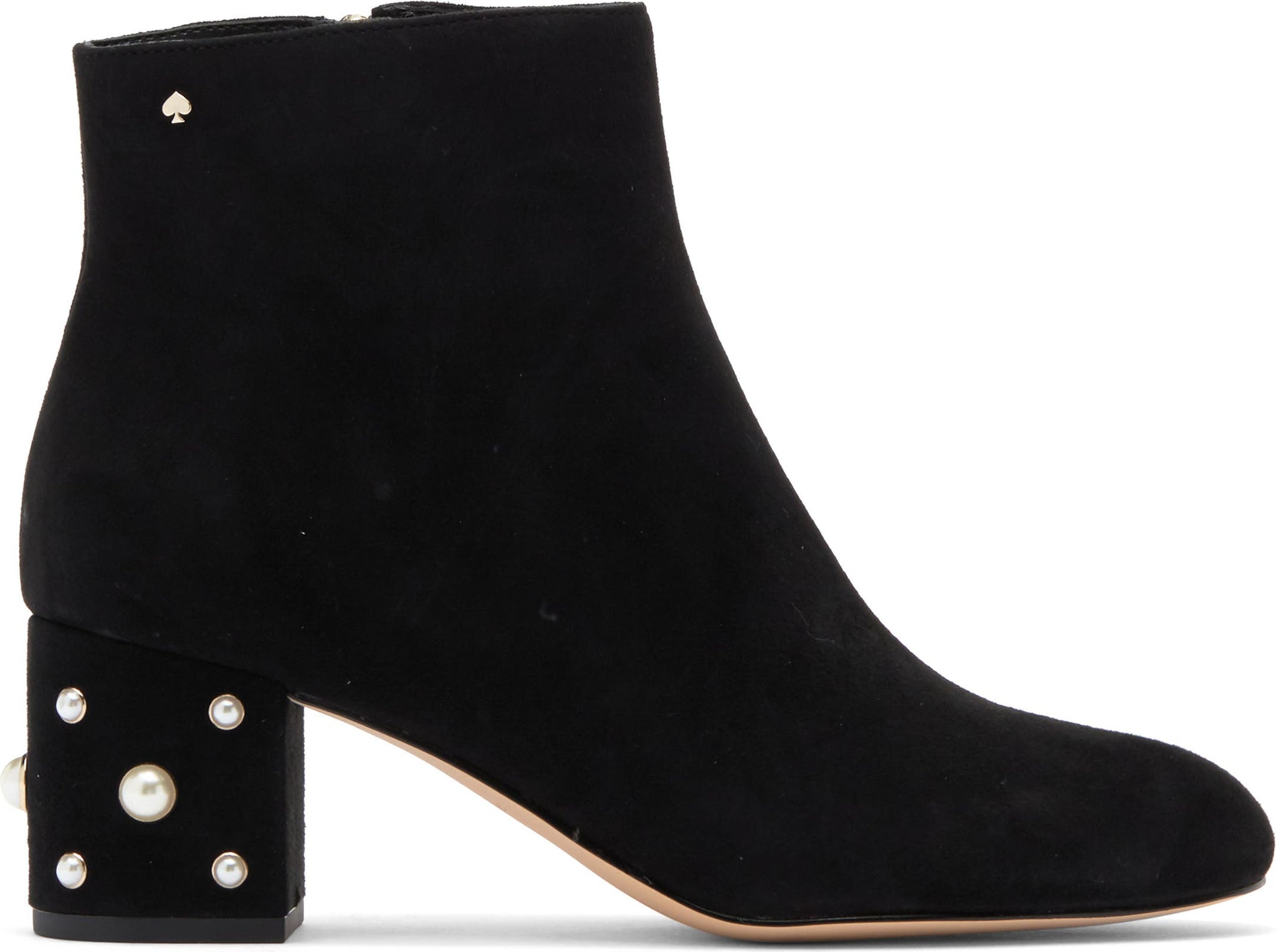 Kate Spade New York taraji faux pearl block heel bootie, Alternate, color, Black