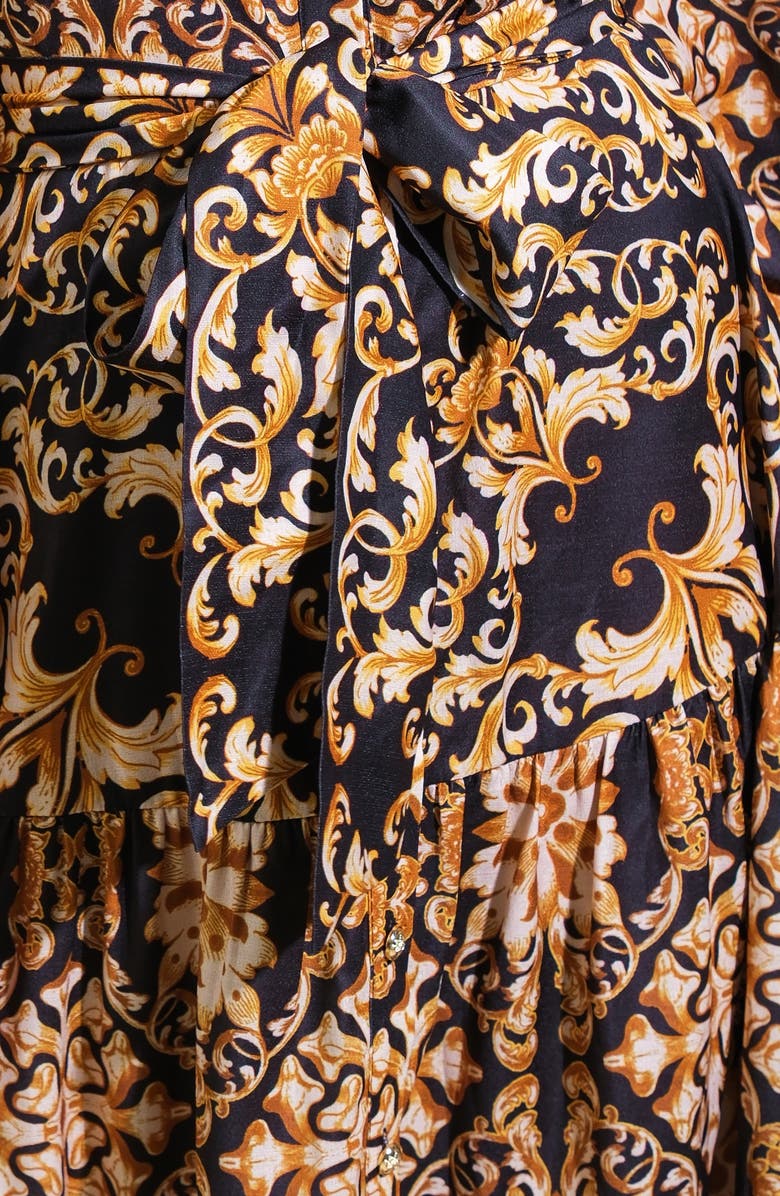 FLYING TOMATO Print Long Sleeve Tiered Midi Shirtdress