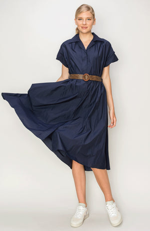 MELLODAY Belted Midi Shirtdress, Alternate, color, Navy