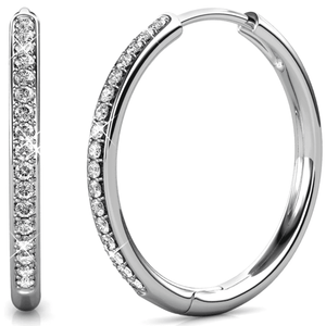 thumbnail video image 2 of Cate & Chloe Bianca 18k White Gold Drop Dangle Hoop Earrings with Swarovski Crystals Gift for Women, 2 of 10