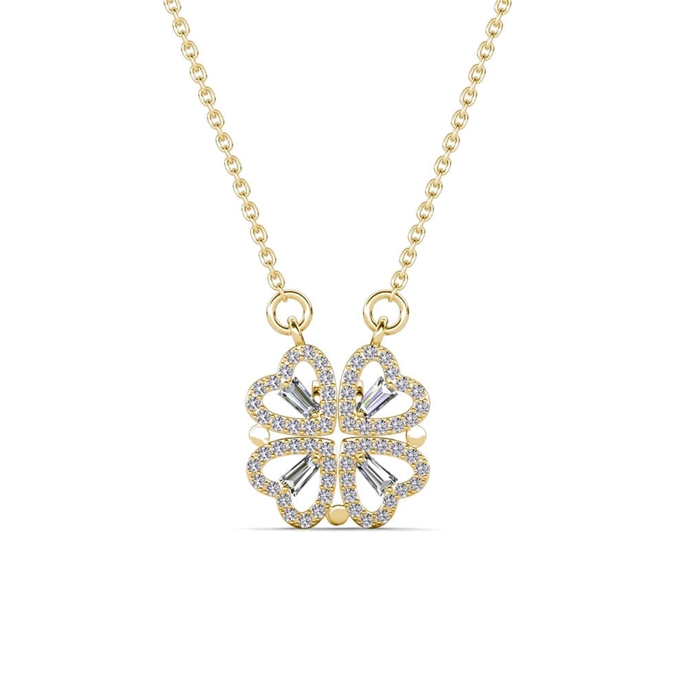 thumbnail image 1 of Cate & Chloe Kendra 18k Yellow Gold Plated Heart Clover Necklace with Swarovski Crystals for Women, 1 of 10