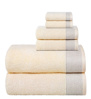 thumbnail image 1 of GLAMBURG Ultra Soft 6 Pack Cotton Towel Set, Contain 2 Bath Towels 28x55 inches, 2 Hand Towels 16x24 inches & 2 Wash Coths 12x12 inches, Compact Lightweight Quickdry Towel Set for Everyday use- Ivory, 1 of 8