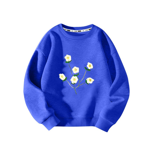 Walmart Girls Clothes Clearance Under 5, Sweatshirts for Girls 3 4 5 6 7 8 9 Years Old Warm Cotton Crew Neck Long Sleeve Floral Printed Pullover Tops (7-8T, Blue)