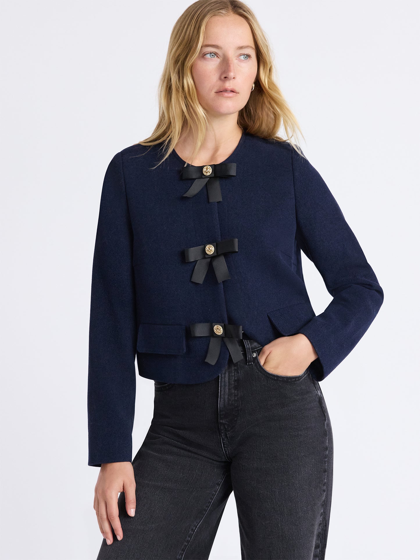 Walmart Free Assembly Women's Bow Front Cropped Jacket, Sizes XS-XXL