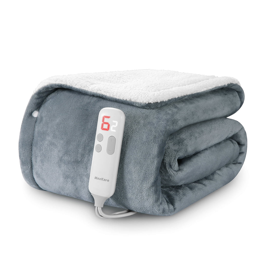 thumbnail image 1 of Maxkare 50" x 60" Electric Throw Blanket with 6 Heating Levels & 1-5H Auto-off, Machine Washable Flannel & Sherpa, Gray & White, 1 of 11