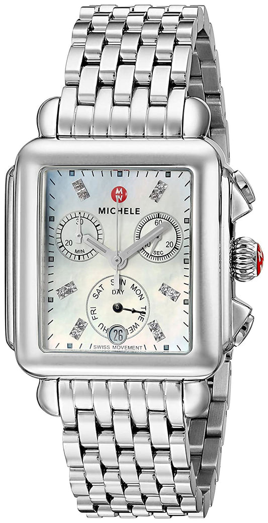 Walmart Michele Deco Chronograph Day/Date Stainless Steel Diamonds Womens Watch MWW06P000014