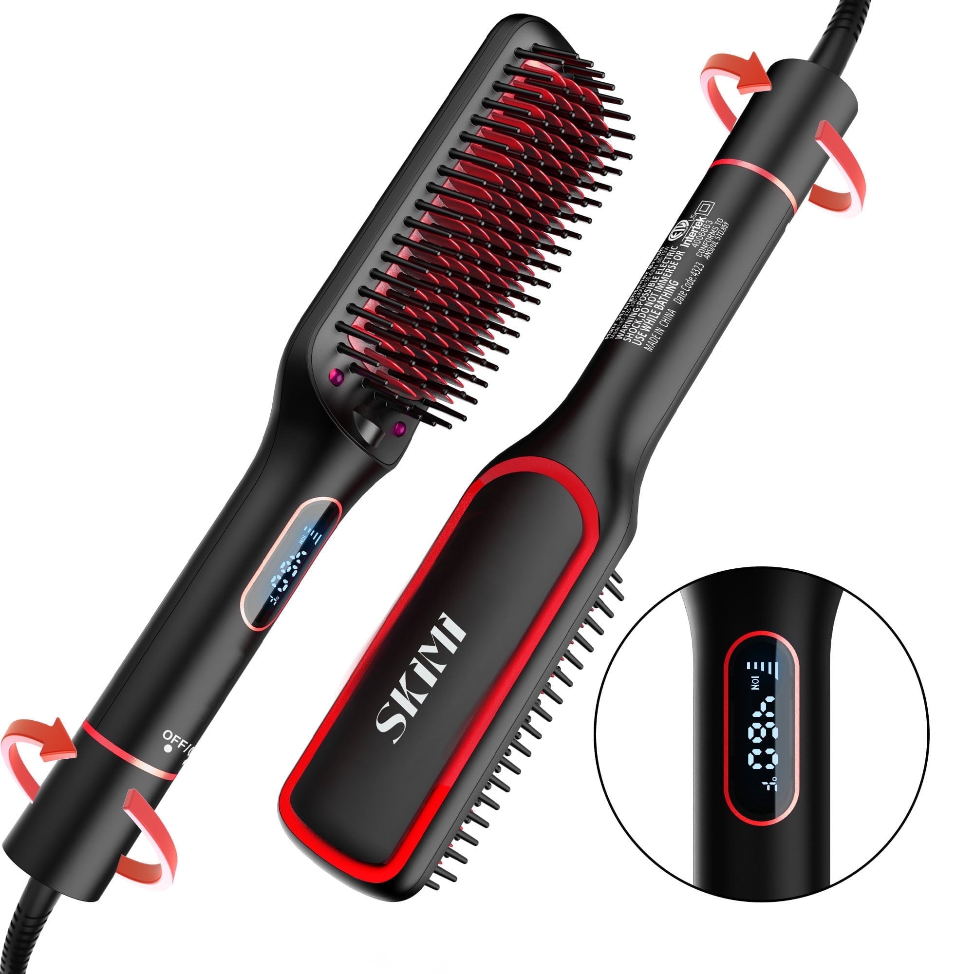 thumbnail video image 2 of SKIMI Hair Straightener Brush, Ionic Hair Straightening Brush with LED Display Screen, Plastic, 2 of 10