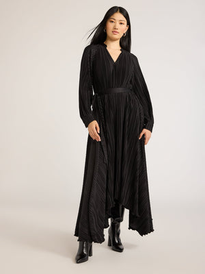 thumbnail image 1 of Scoop Women’s Pleated Handkerchief Hem Dress with Long Sleeves, Sizes XS-XXL, 1 of 5