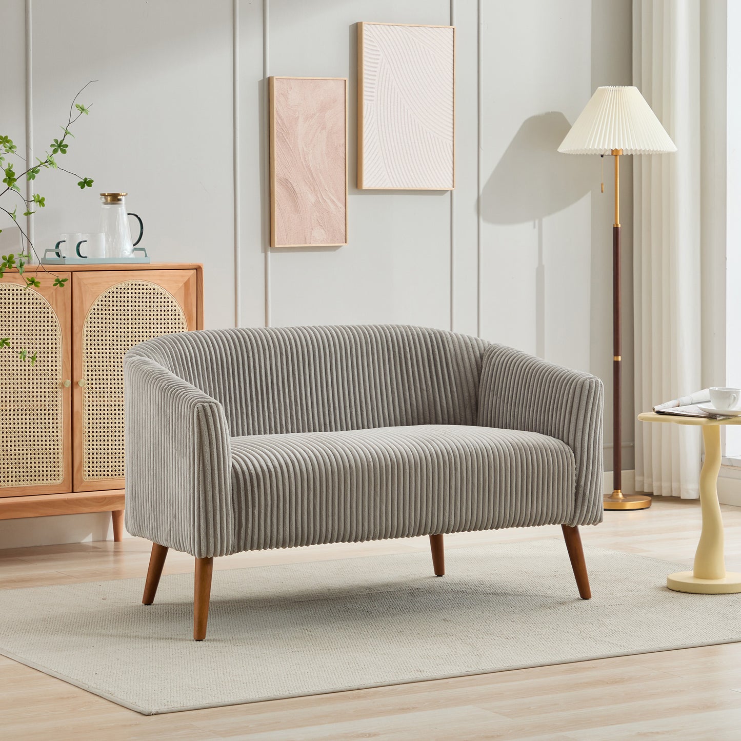 Walmart Sofas for Two 50.78" Modern Loveseat Couch Sofa, Corduroy Fabric Upholstered 2-Seat Sofa, Loveseat with Wooden Walnut Legs for Small Space Office Studio Apartment Bedroom,Gray,Small Couches