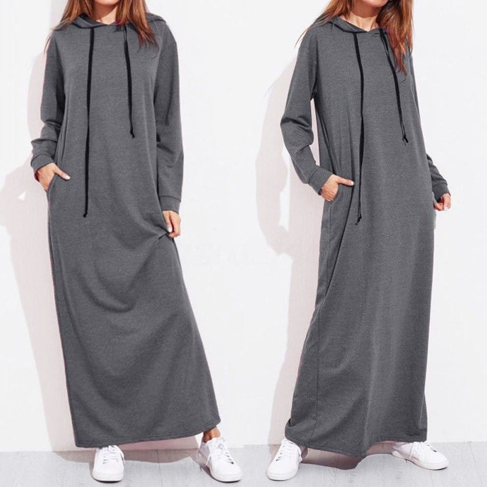 Summer Dresses For Women 2023 Maxi Midi Long Sleeve Hooded Hoodies Long Maxi For Women - image 1 of 7