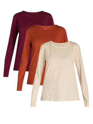 thumbnail image 1 of Time and Tru Women's Cotton Crewneck Tee with Long Sleeves, Single and 3 Pack, Sizes XS-XXXL, 1 of 8