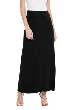 thumbnail image 1 of Women's Casual Foldable Waist Comfy Loose Fit Solid Maxi Skirt S-3XL, 1 of 5