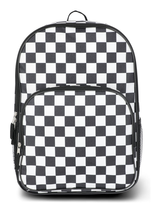 Walmart Wonder Nation Kids Unisex 16" Checkered Backpack, Black/White