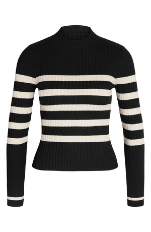 Noisy may Stripe Mock Neck Rib Sweater, Main, color, Black Stripes Oatmea