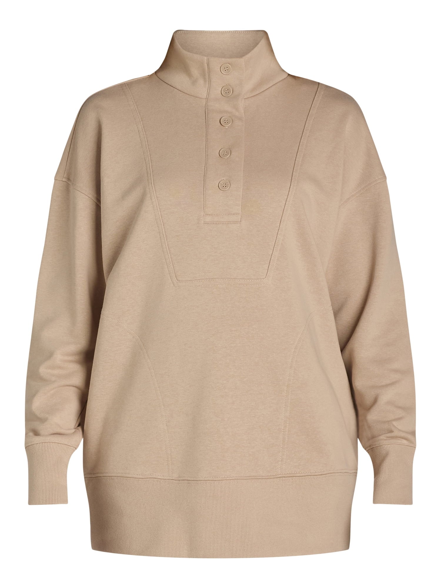 thumbnail image 5 of Time and Tru Women's Mock Neck Sweatshirt with Button Placket, Sizes XS-XXXL, 5 of 5