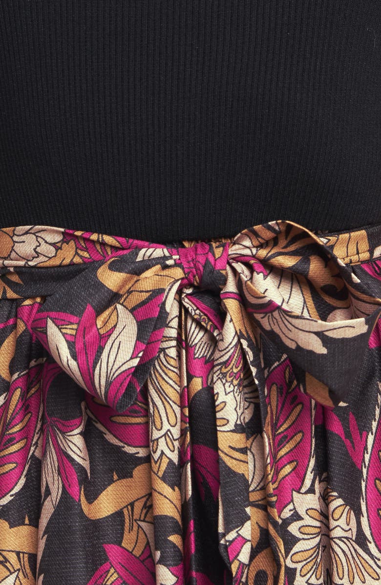 FLYING TOMATO Long Sleeve Mixed Media Fit & Flare Dress