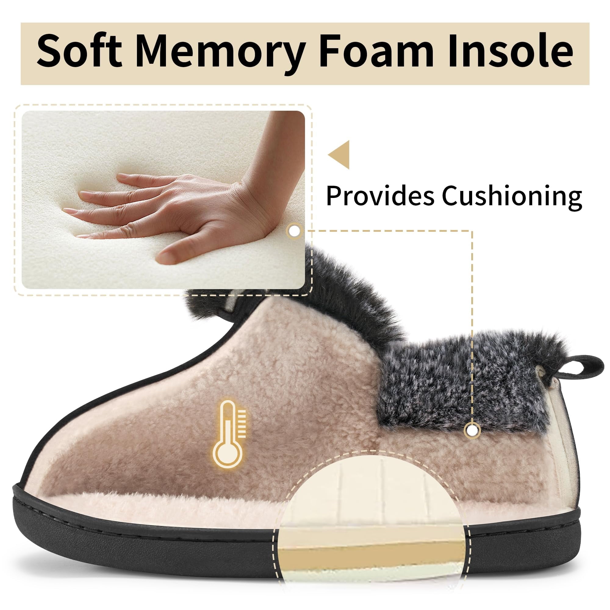 thumbnail image 3 of Ecetana Women's Fuzzy Memory Foam Closed Back Slippers Faux Fur Lined House Shoes, 3 of 6