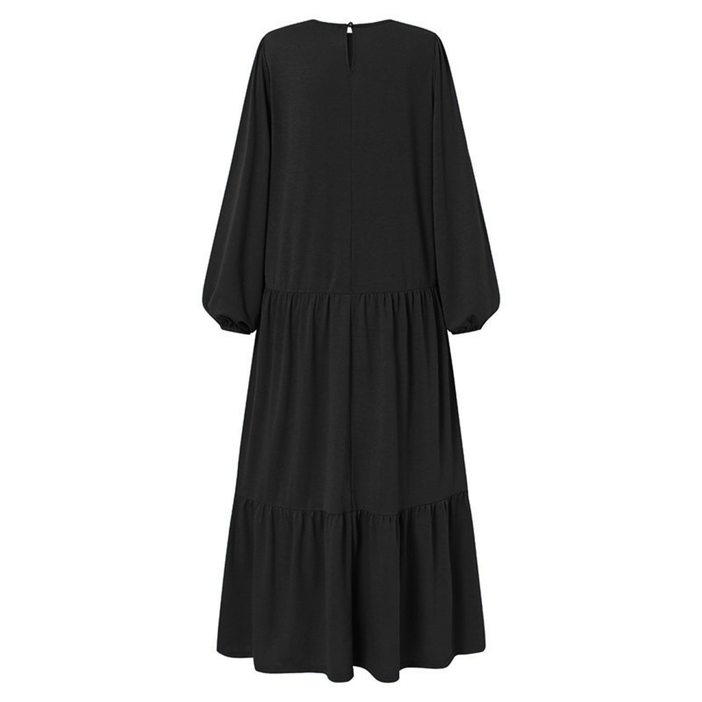 Walmart Ersazi Tshirt Dress Women's Plus Size Casual Dress High Collar Solid Color Long Sleeve Winter Fall Basic Casual Maxi Long Dress Daily Vacation Dress On Clearance Black Xxl
