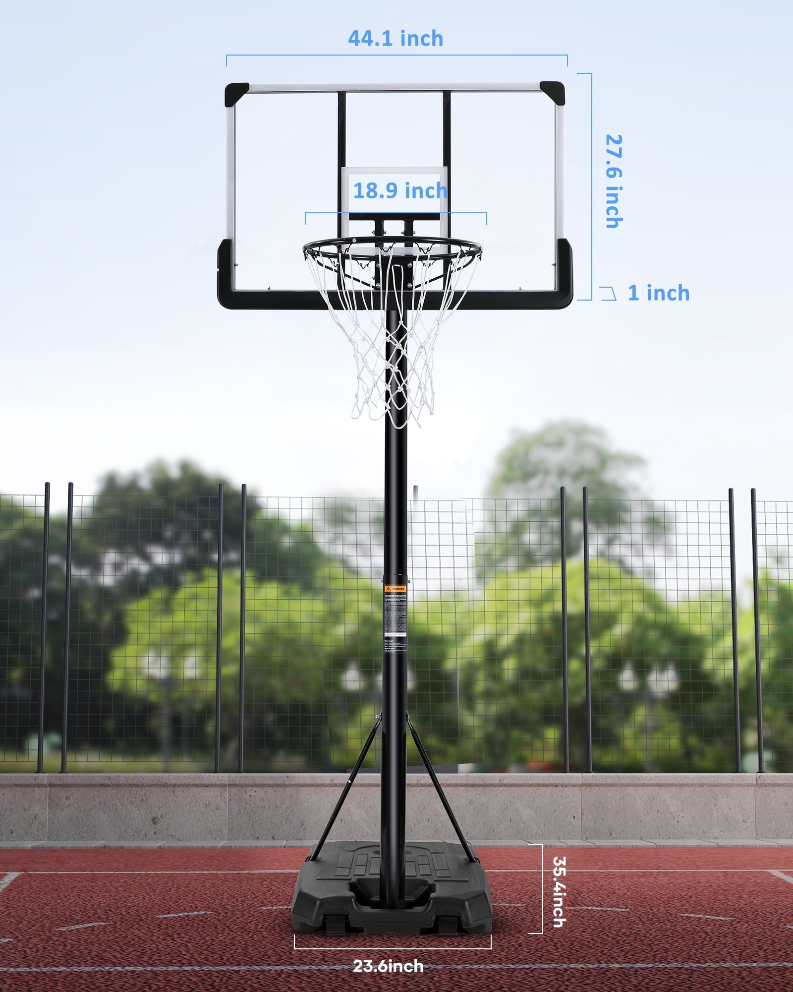 thumbnail image 3 of Portable Basketball Hoop Goal Basketball Hoop System Height Adjustable 7 ft. 6 in..10 ft. with 44 inch Indoor Outdoor PVC Backboard Material, 3 of 14