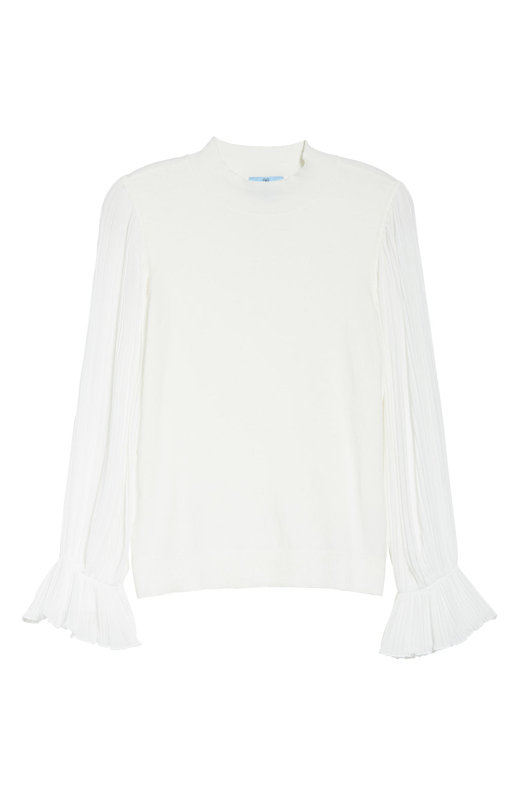 CeCe Pleated Sleeve Mock Neck Sweater, Alternate, color, Antique White