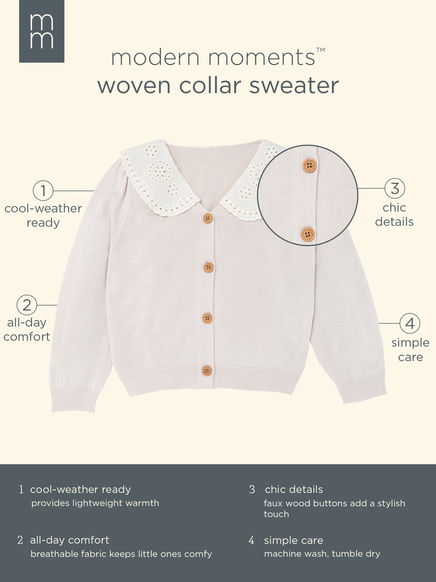 Walmart Modern Moments by Gerber Toddler Girl Woven Collar Sweater, Sizes 12M-5T