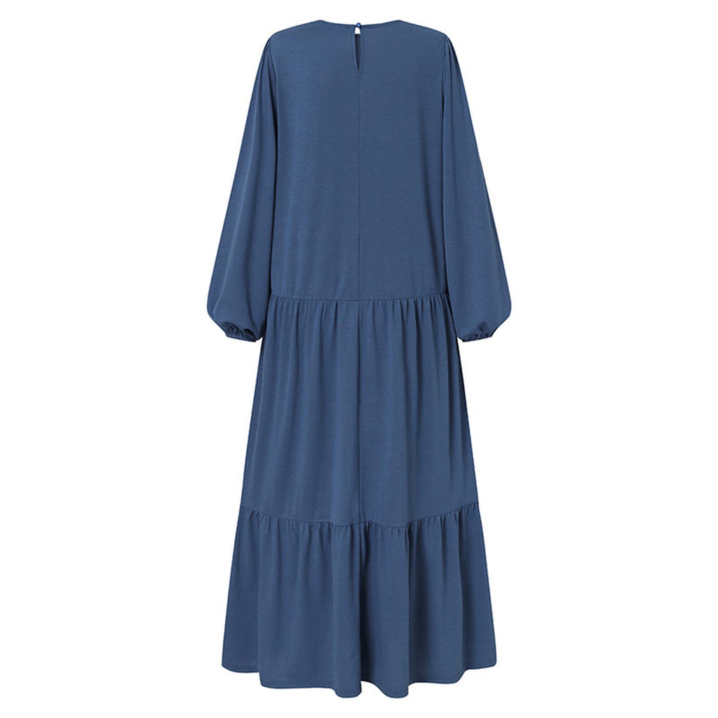 Walmart Ersazi Modest Dresses for Women Women's Plus Size Casual Dress High Collar Solid Color Long Sleeve Winter Fall Basic Casual Maxi Long Dress Daily Vacation Dress In Clearance Blue S