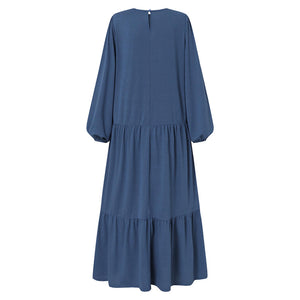 Walmart Ersazi Modest Dresses for Women Women's Plus Size Casual Dress High Collar Solid Color Long Sleeve Winter Fall Basic Casual Maxi Long Dress Daily Vacation Dress In Clearance Blue S