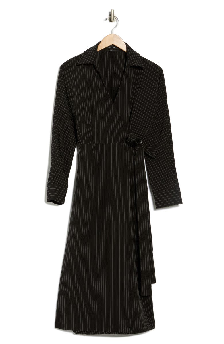 AREA STARS Cass Pinstripe Long Sleeve Wrap Dress