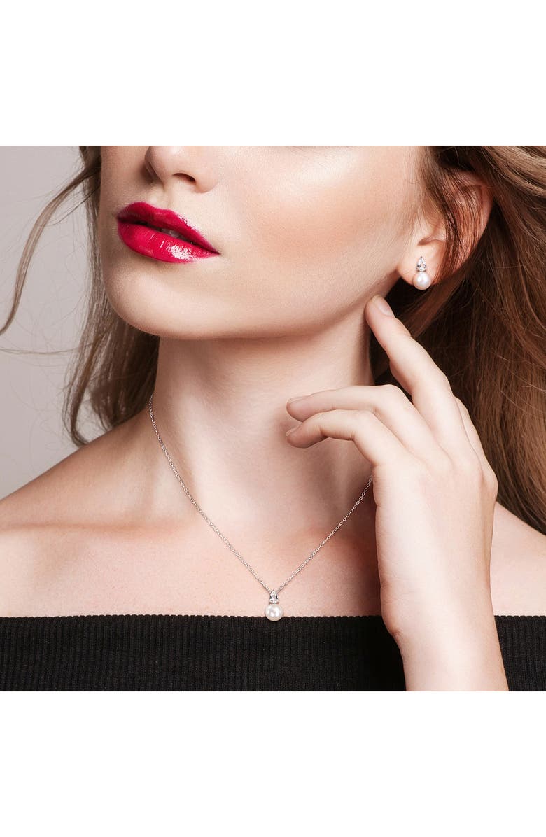 DELMAR Cultured Freshwater Pearl & Lab Created Sapphire Necklace & Stud Earrings Set
