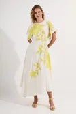 Applique And Beaded Linen Woven Midi Dress With Tie Back Detail