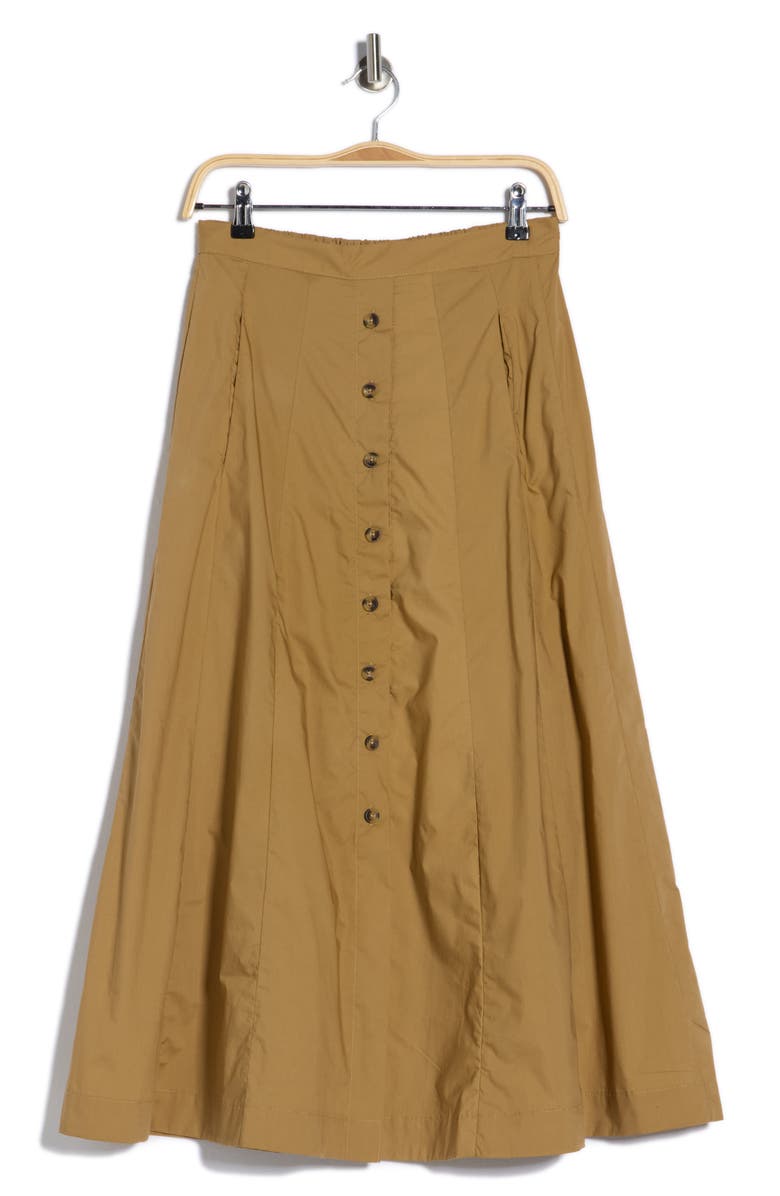 T Tahari Button Front Cotton Midi Skirt